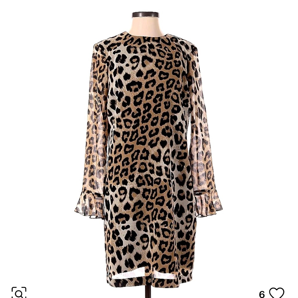 Banana Republic Leopard Print Long Sleeve Polyester Dress